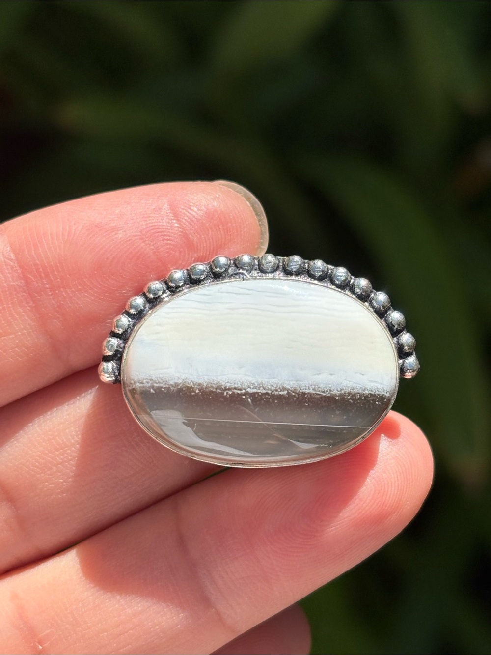 Sterling Silver White/Gray Oval Stone Ring - Women Jewelry